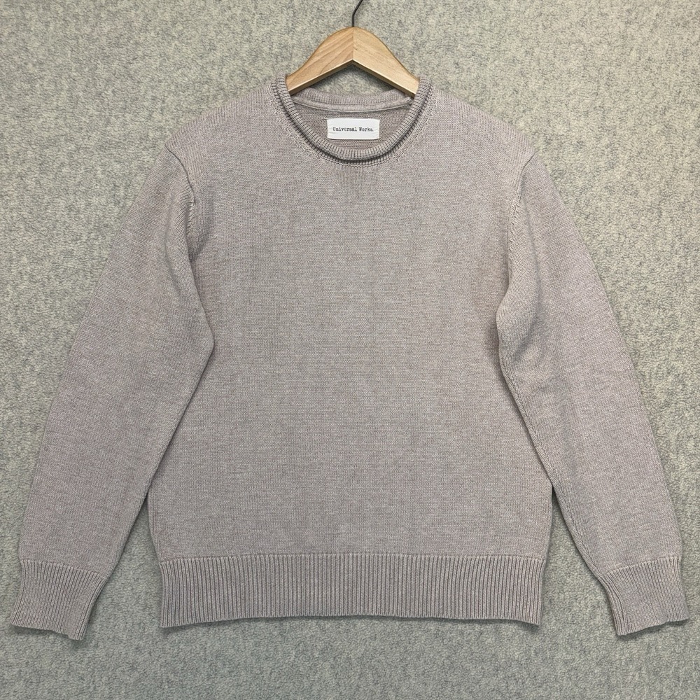 Universal Works Crewneck Sweater Beige Cotton Knit Long Sleeve Pullover Men's S‎